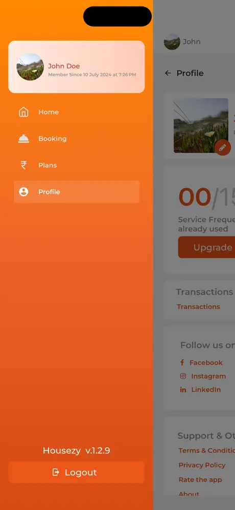 Navigation sidebar with quick access to all app features and settings